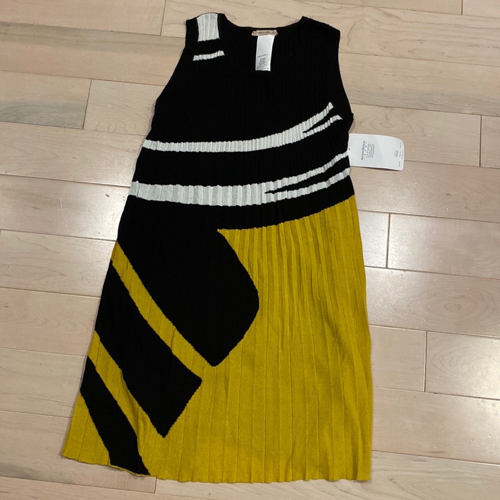 Pennyblack black white yellow pleated dress